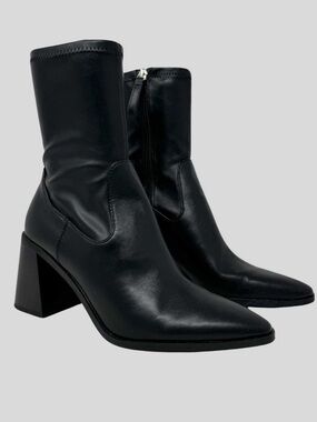 Zara Black Leather Block Heel Boots